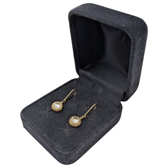 14K Gold Dangle Earrings | Round Bezel-Set CZ Drops | 2g | DQCZ JCM Stamped - Picture 3 of 7